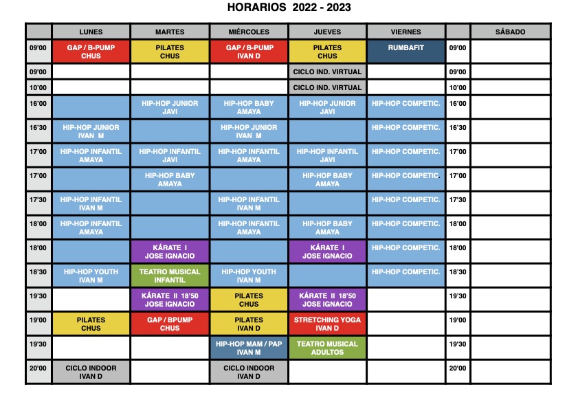 HORARIOS ACTIVIDADES FITNESS TUDELA 2022-2023